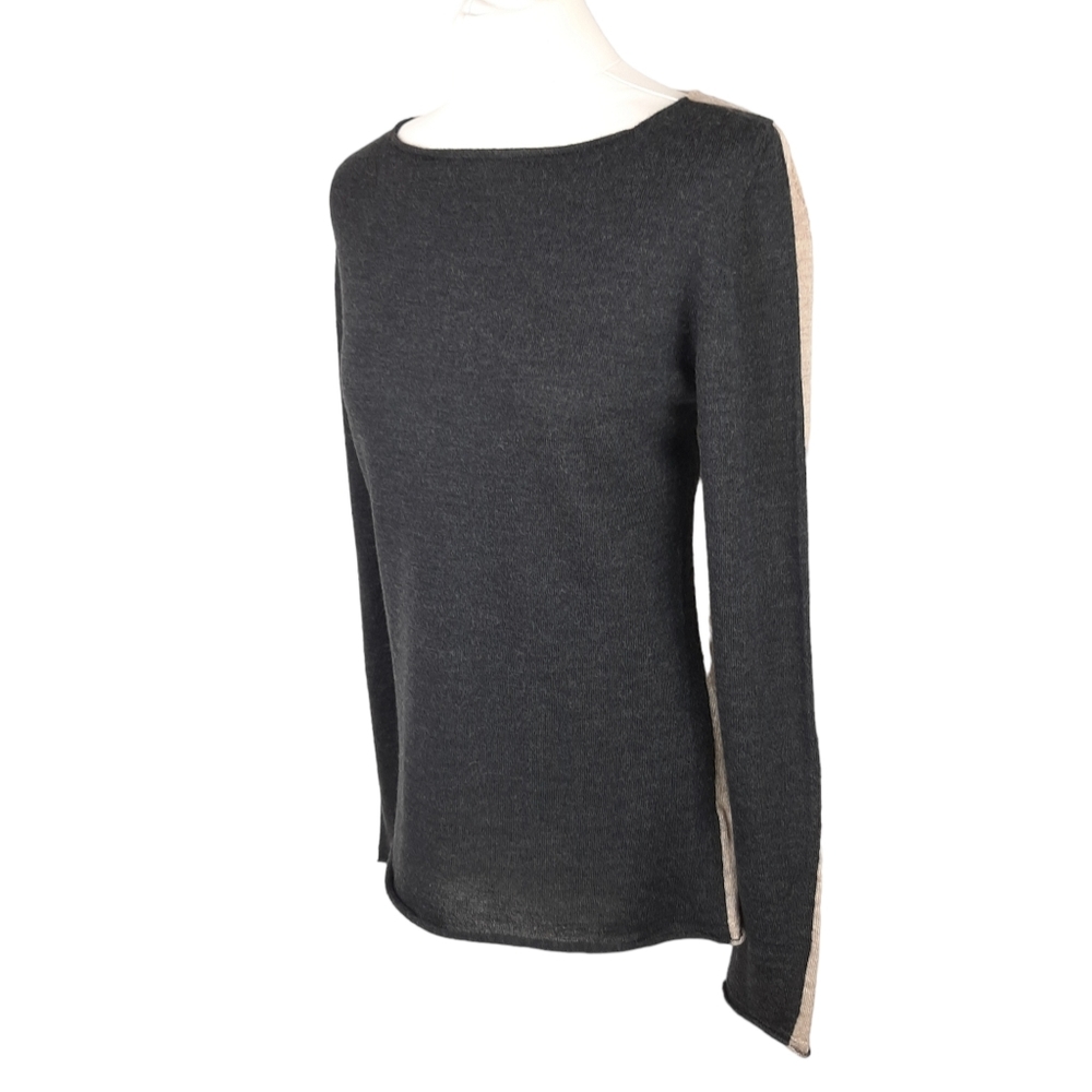 Celtic & Co Womens Fine Knit Merino Jumper Size Small Charcoal Beige Colourblock - Picture 8 of 15